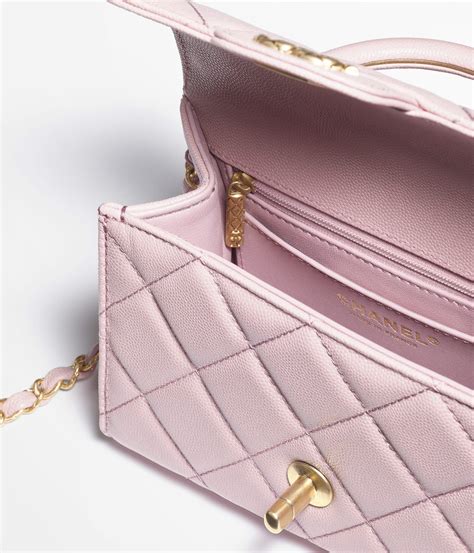 Mini flap bag with top handle, Grained shiny calfskin